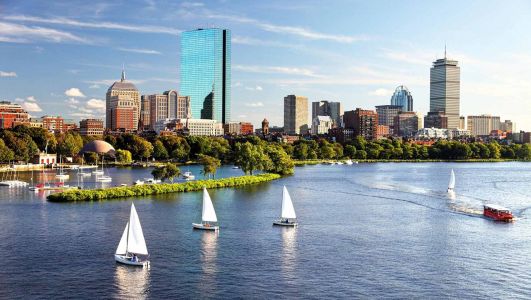 Sailboats And Boston Skyline